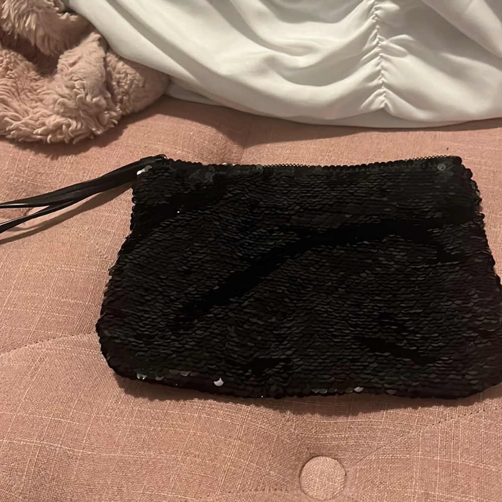 Black sequinned clutch